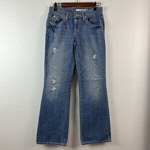 DKNY Flare Jeans Womens 28 Blue Distressed Low Rise Embroidered Boyfriend‎ Y2K
